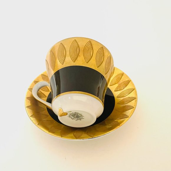 Echt Weimar Kobalt Gold Porzellan Teacup Saucer Made In German Democratic Republ - Picture 6 of 9